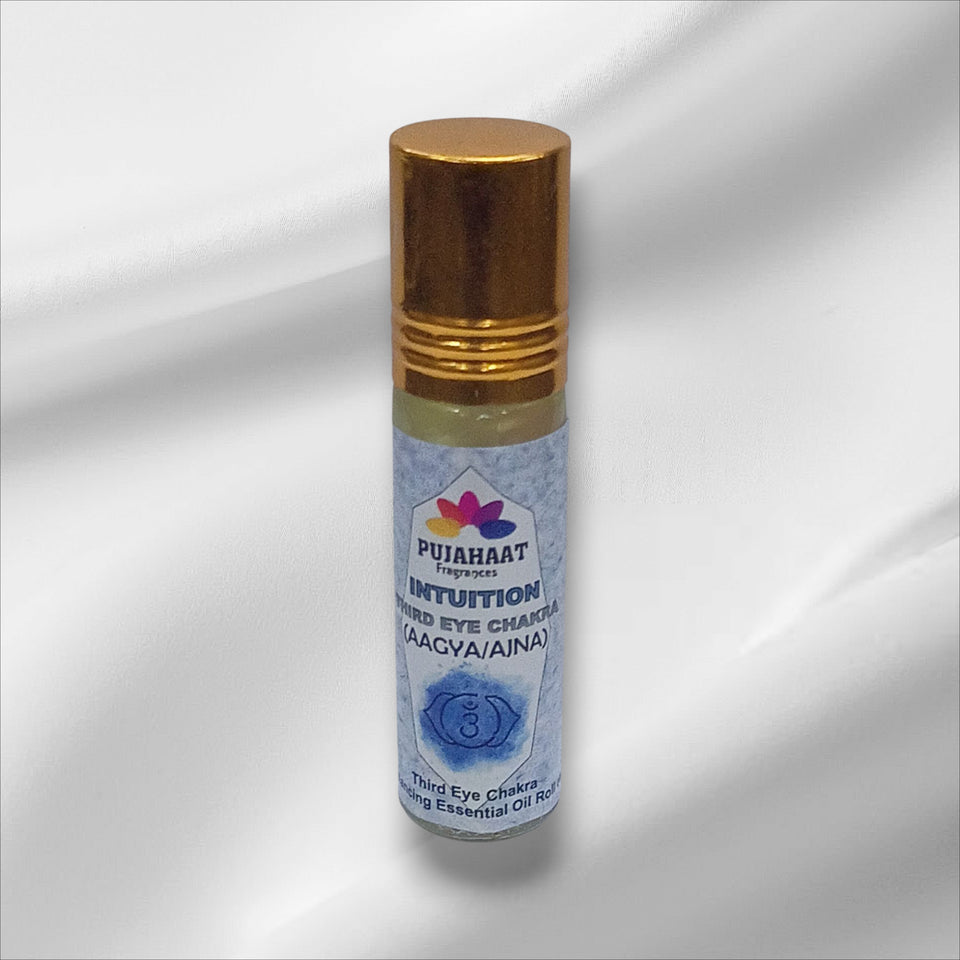 Pujahaat Third Eye Chakra Essential Oil Roll-On Blend | 6 ml/0.20 fl oz | Agya | Aromatherapy Oils for Chakra Balance
