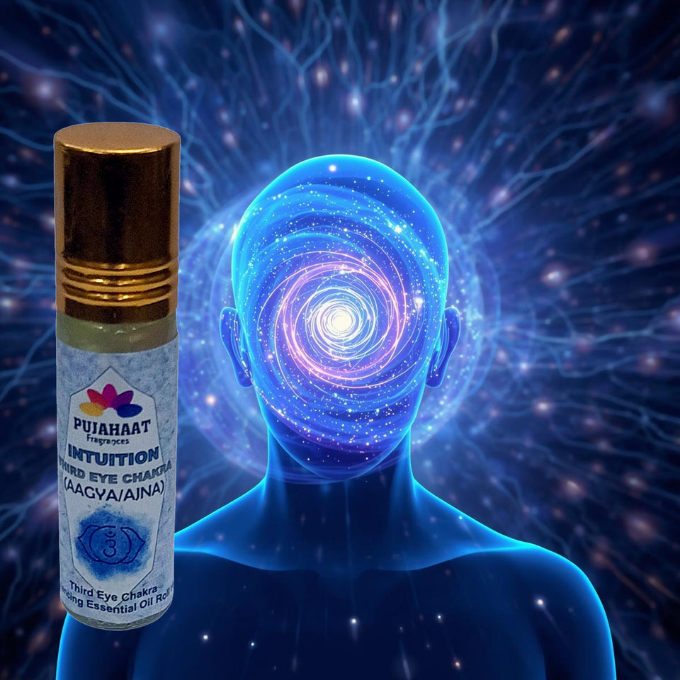 Pujahaat Third Eye Chakra Essential Oil Roll-On Blend | 6 ml/0.20 fl oz | Agya | Aromatherapy Oils for Chakra Balance