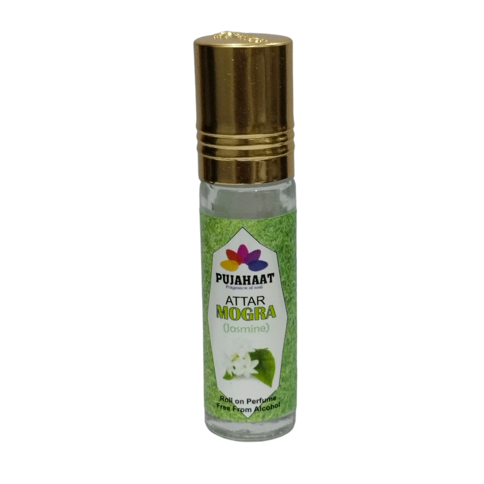 Pujahaat Premium Alcohol-Free Mogra Attar | Ittar 6 ml, Fresh Floral Scent, Long-Lasting Travel Size Roll-On, Best Mogra Attar Fragrance Oil