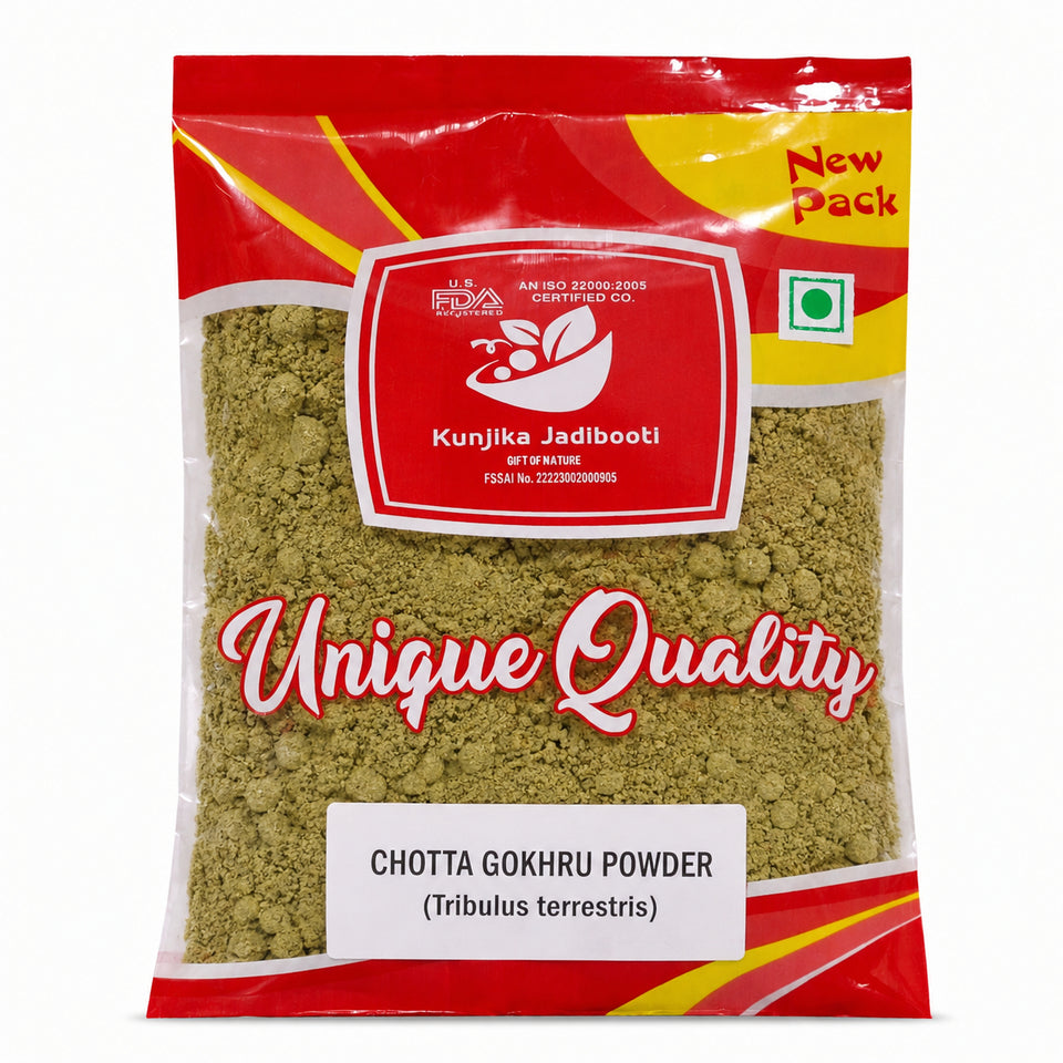Kunjika Jadibooti Gokhru Chota Powder -Tribulus Terrestris Seeds- Small Caltrops Natural Powder 100 gm