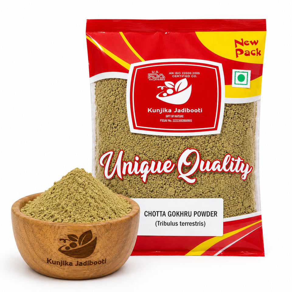 Kunjika Jadibooti Gokhru Chota Powder -Tribulus Terrestris Seeds- Small Caltrops Natural Powder 100 gm
