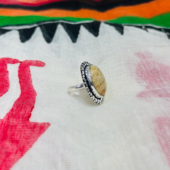 Fossil Coral Gemstone Ring, German Silver Ring ,Handmade Ring , Adjustable Size Ring ,Casual Ring ,Gift for all