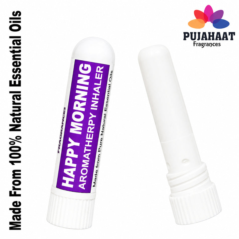 Pujahaat Natural Essential oil based Aromatherapy Nasal Inhaler Stick HAPPY MORNING, Made with 100% natural, therapeutic grade essential oils - Set of 2