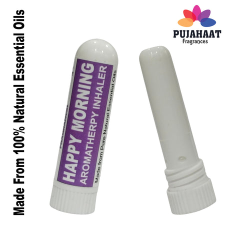 Pujahaat Natural Essential oil based Aromatherapy Nasal Inhaler Stick HAPPY MORNING, Made with 100% natural, therapeutic grade essential oils - Set of 2