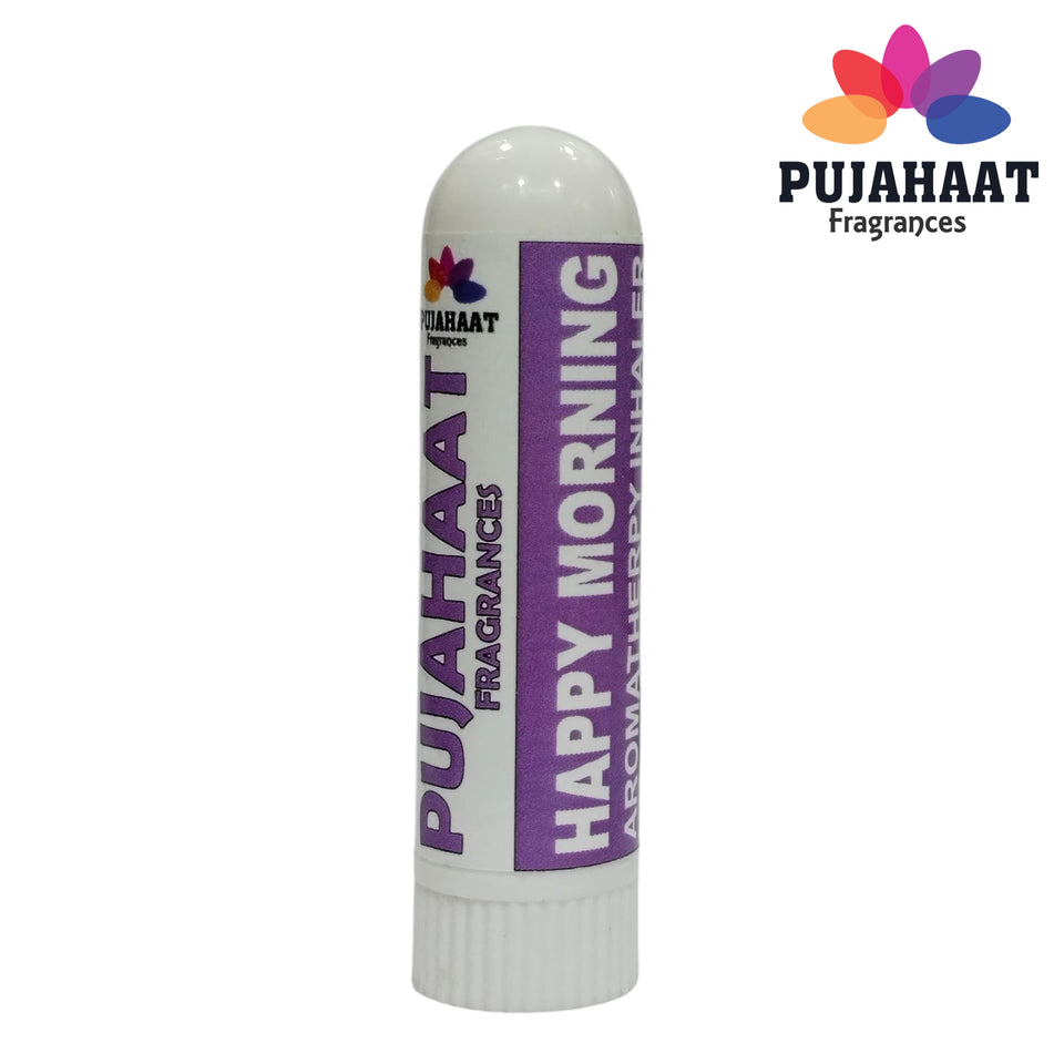 Pujahaat Natural Essential oil based Aromatherapy Nasal Inhaler Stick HAPPY MORNING, Made with 100% natural, therapeutic grade essential oils - Set of 2