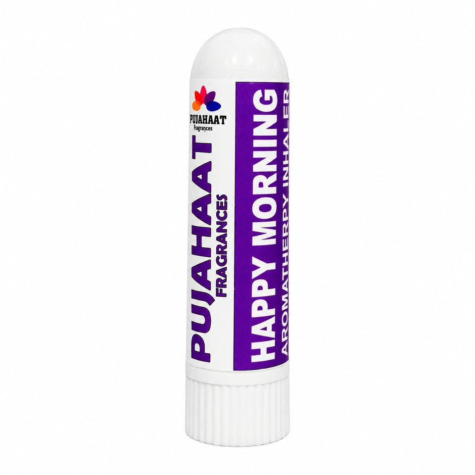 Pujahaat Natural Essential oil based Aromatherapy Nasal Inhaler Stick HAPPY MORNING, Made with 100% natural, therapeutic grade essential oils - Set of 2