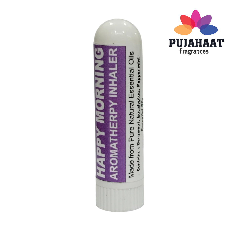 Pujahaat Natural Essential oil based Aromatherapy Nasal Inhaler Stick HAPPY MORNING, Made with 100% natural, therapeutic grade essential oils - Set of 2