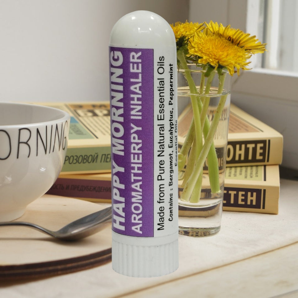 Pujahaat Natural Essential oil based Aromatherapy Nasal Inhaler Stick HAPPY MORNING, Made with 100% natural, therapeutic grade essential oils - Set of 2