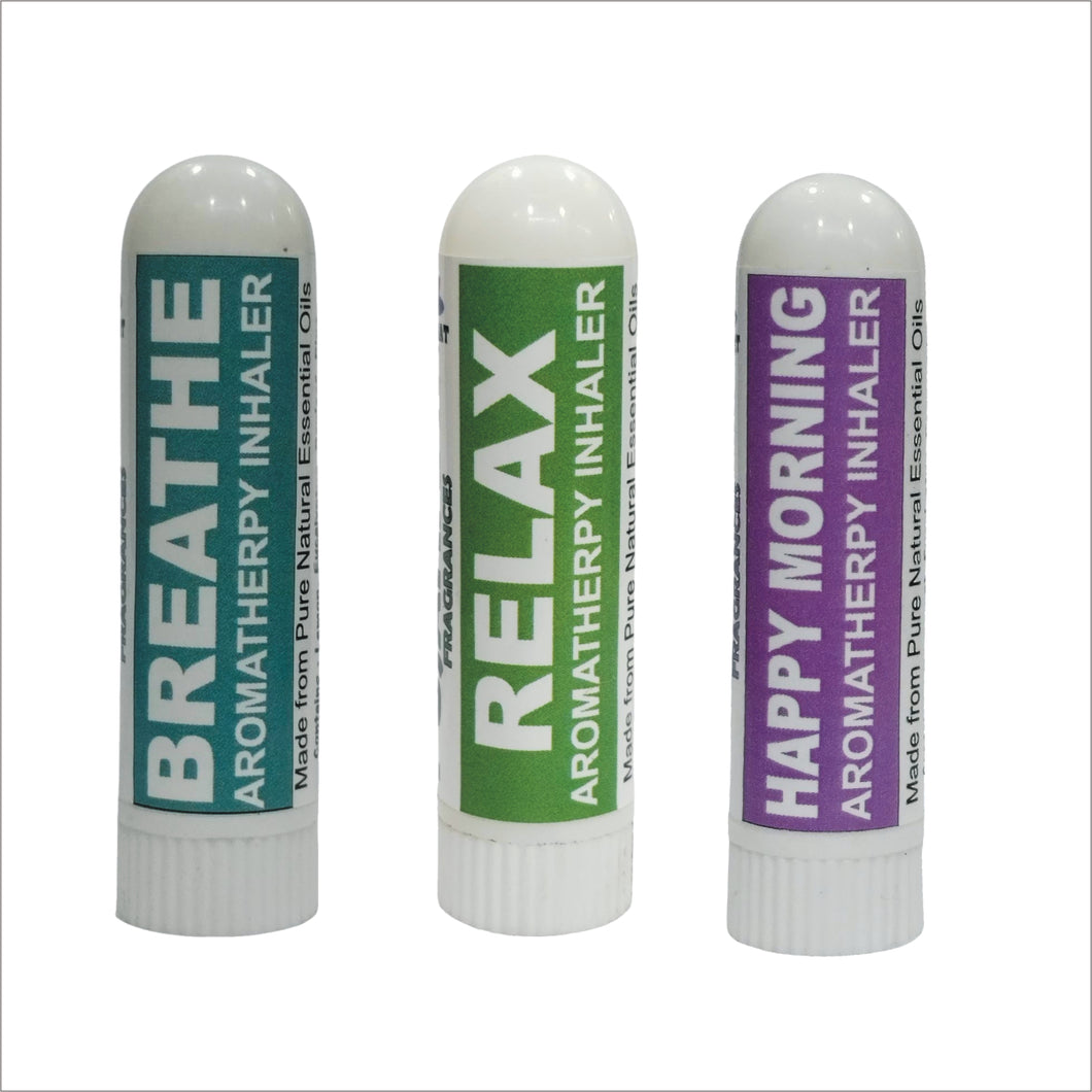 Pujahaat Natural Essential oil based Aromatherapy Nasal Inhaler Stick Relax, Breathe, Happy Morning Made with therapeutic grade essential oils- Set of 3