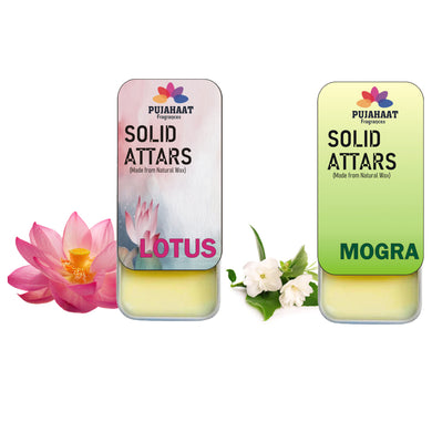 Pujahaat Lotus | Mogra Combo Premium Fragrance | Solid Attar for Men & Women | Alcohol Free | Strong lasting fragrance - Lotus, Mogra