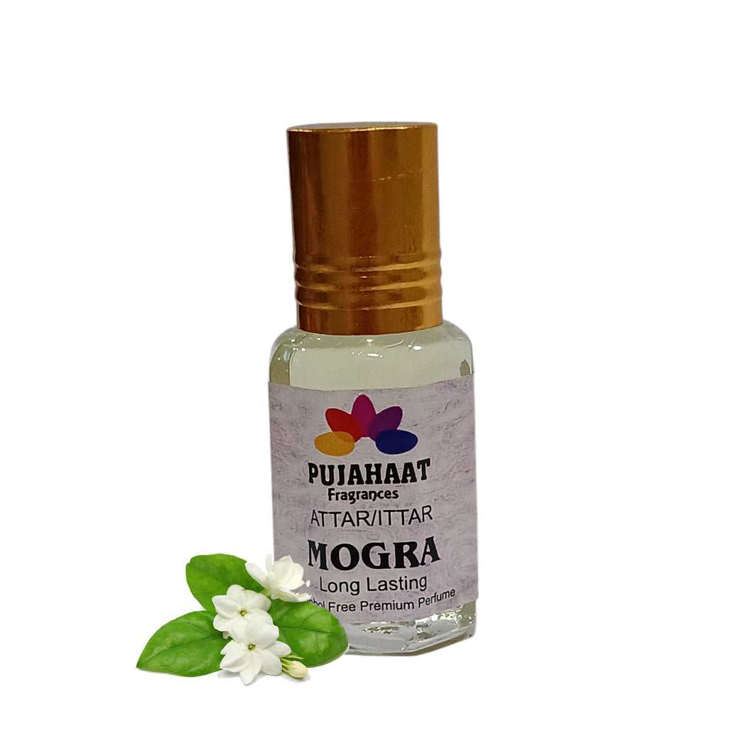 Pujahaat Premium Alcohol-Free Attar | Ittar 6ml, Long-Lasting Travel Size Roll-On, Best Floral Attar Fragrance Oil - Mogra