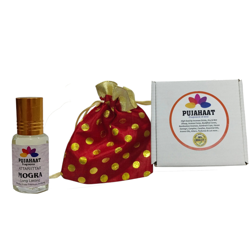 Pujahaat Premium Alcohol-Free Attar | Ittar 6ml, Long-Lasting Travel Size Roll-On, Best Floral Attar Fragrance Oil - Mogra