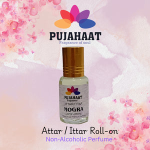 Pujahaat Premium Alcohol-Free Attar | Ittar 6ml, Long-Lasting Travel Size Roll-On, Best Floral Attar Fragrance Oil - Mogra