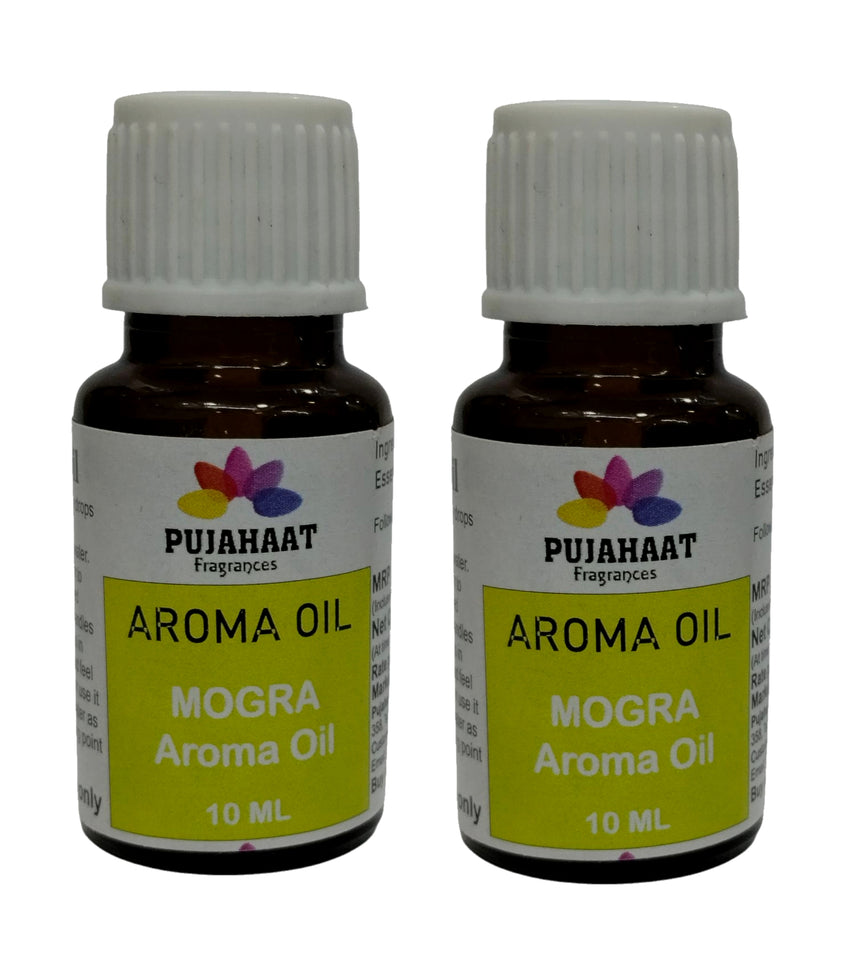 Pujahaat Mogra Aroma Oil for Aromatherapy oils, Oil for diffusers, Humidifier oils, Oil Burners, Spa and Air Purifier 10ml Each, Mogra - Set of 2 (2 x 10 ml)