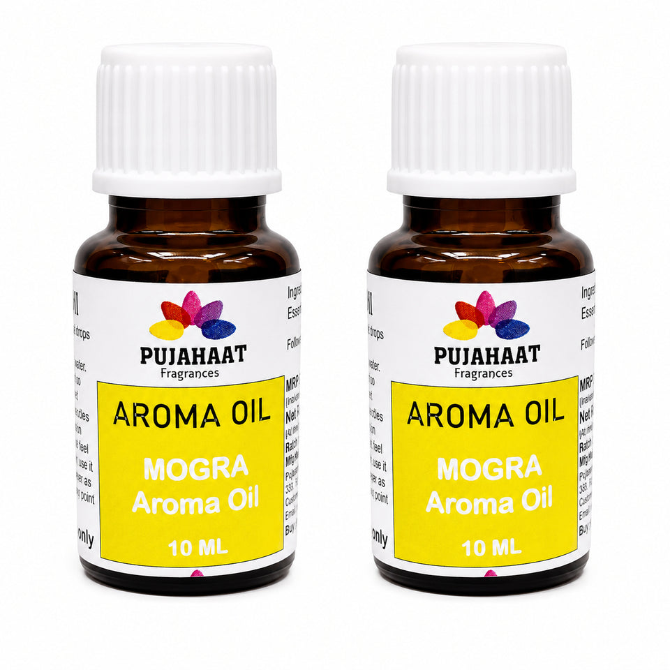 Pujahaat Mogra Aroma Oil for Aromatherapy oils, Oil for diffusers, Humidifier oils, Oil Burners, Spa and Air Purifier 10ml Each, Mogra - Set of 2 (2 x 10 ml)