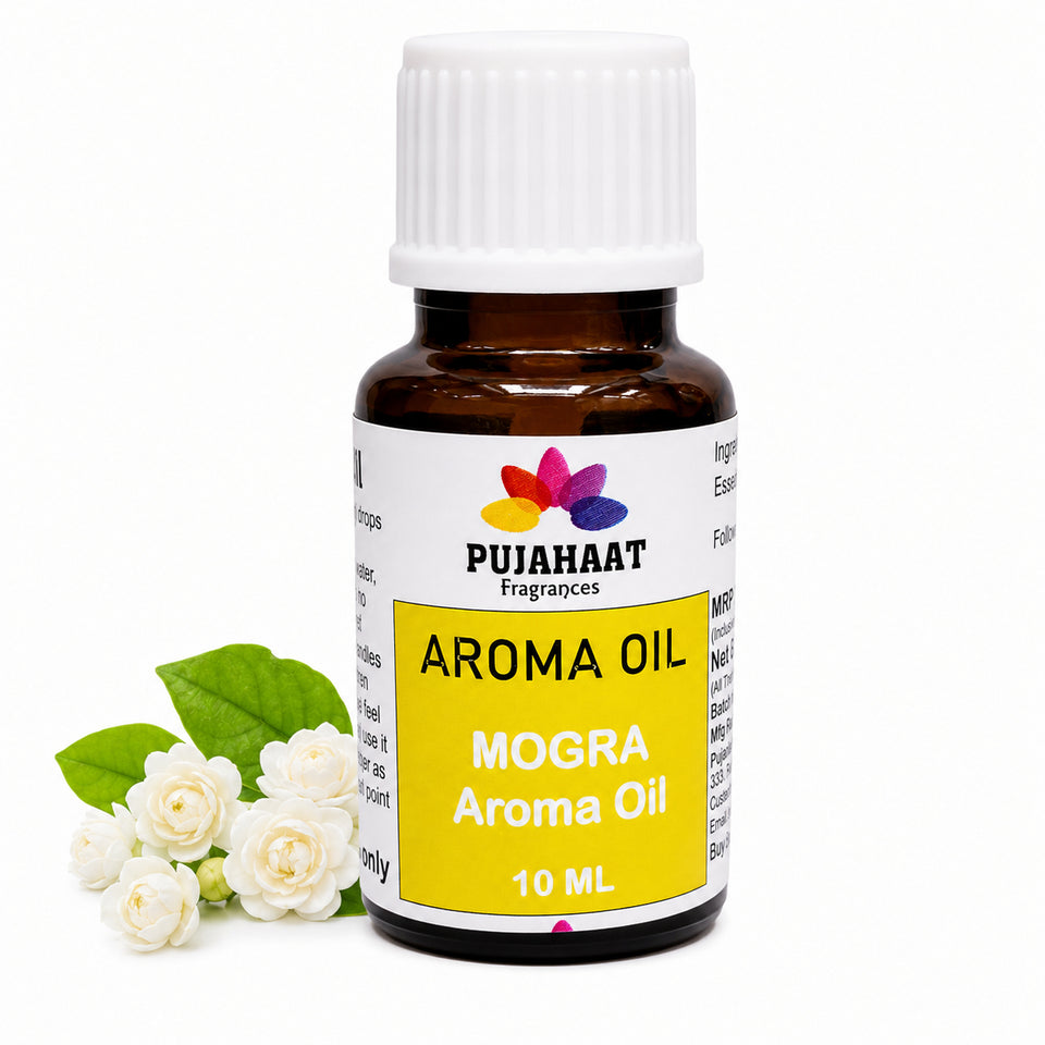 Pujahaat Mogra Aroma Oil for Aromatherapy oils, Oil for diffusers, Humidifier oils, Oil Burners, Spa and Air Purifier 10ml Each, Mogra - Set of 2 (2 x 10 ml)