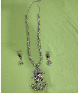 Bollywood Oxidized Mor Pankh Silver Plated Handmade Designer Jewellery set/ Party wear/ Casual Oxidized choker necklace earrings Jhumka Afgani OS-6