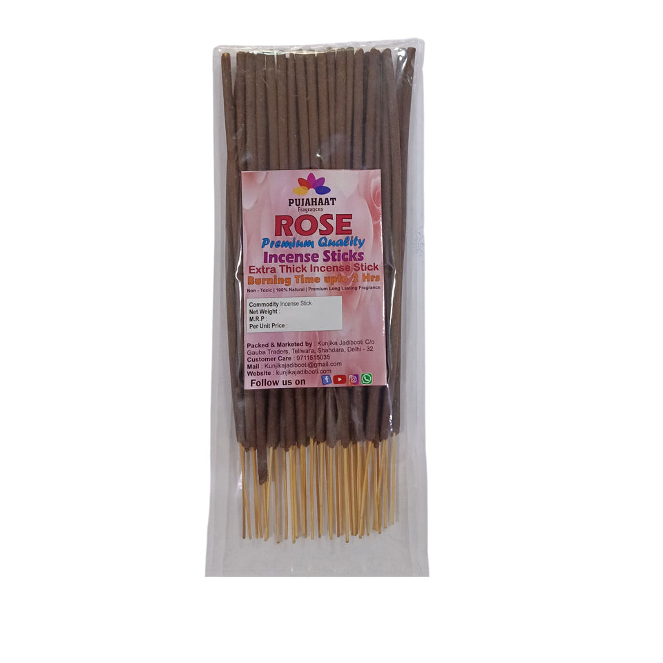 Pujahaat Premium Scented Incense Stick Agarbatti | No Charcoal Incense Sticks, 100 minutes burning time, 0% Sulphates Fragrance - Rose Fragrance