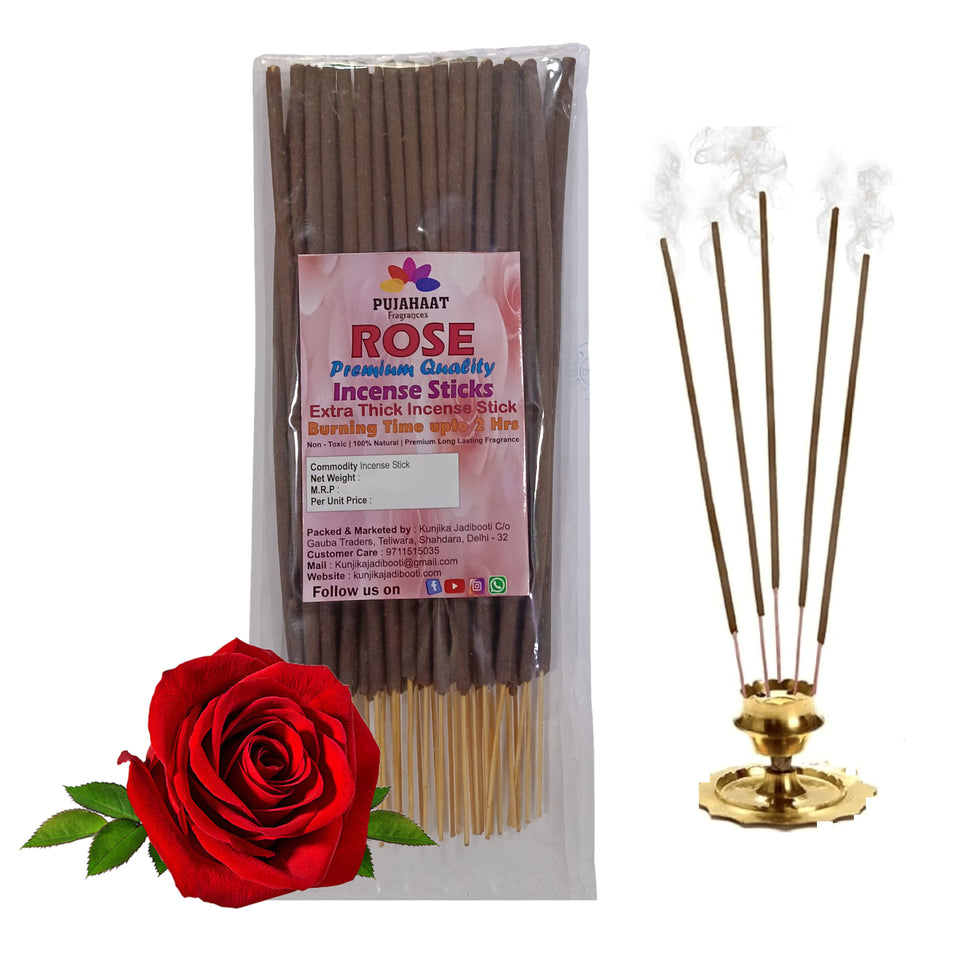 Pujahaat Premium Scented Incense Stick Agarbatti | No Charcoal Incense Sticks, 100 minutes burning time, 0% Sulphates Fragrance - Rose Fragrance