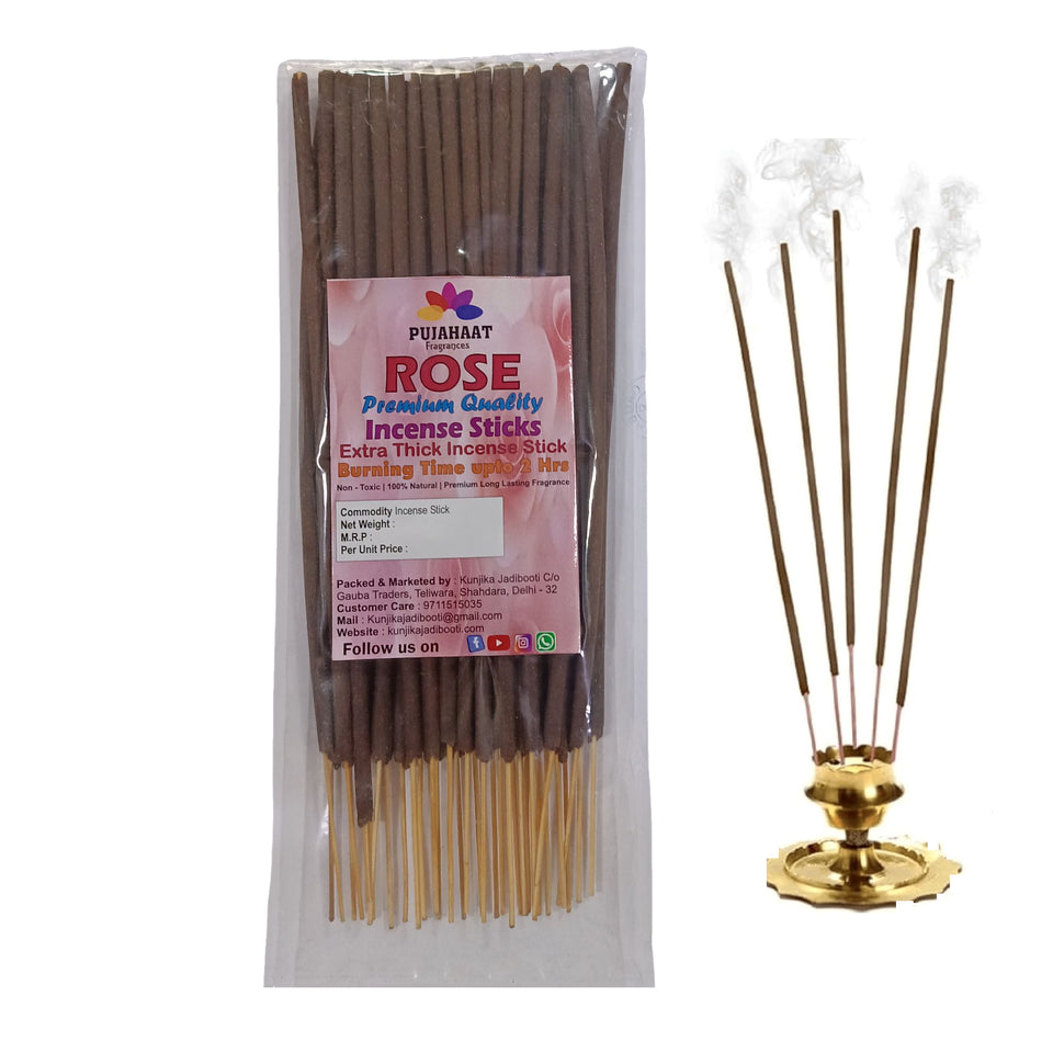 Pujahaat Premium Scented Incense Stick Agarbatti | No Charcoal Incense Sticks, 100 minutes burning time, 0% Sulphates Fragrance - Rose Fragrance