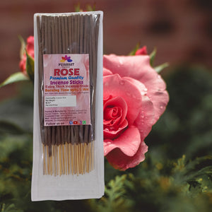 Pujahaat Premium Scented Incense Stick Agarbatti | No Charcoal Incense Sticks, 100 minutes burning time, 0% Sulphates Fragrance - Rose Fragrance