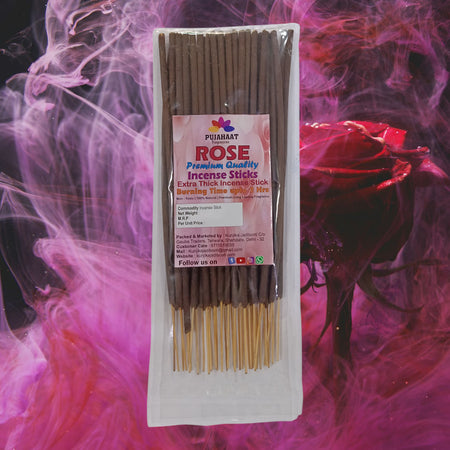 Pujahaat Premium Scented Incense Stick Agarbatti | No Charcoal Incense Sticks, 100 minutes burning time, 0% Sulphates Fragrance - Rose Fragrance