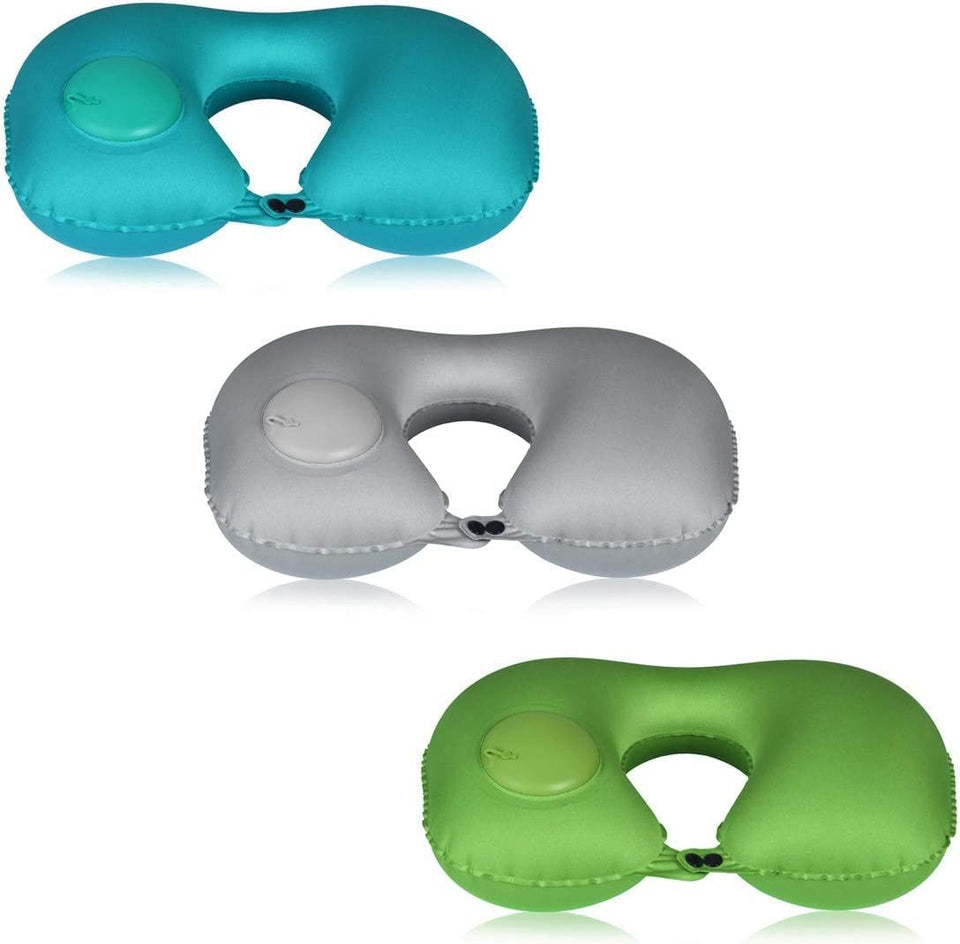 Inflatable Travel Neck Pillow Air Pump Comfortable U-Shape Headrest Support with Compression Bag for Office Train Car Airplane Sleep Cushion