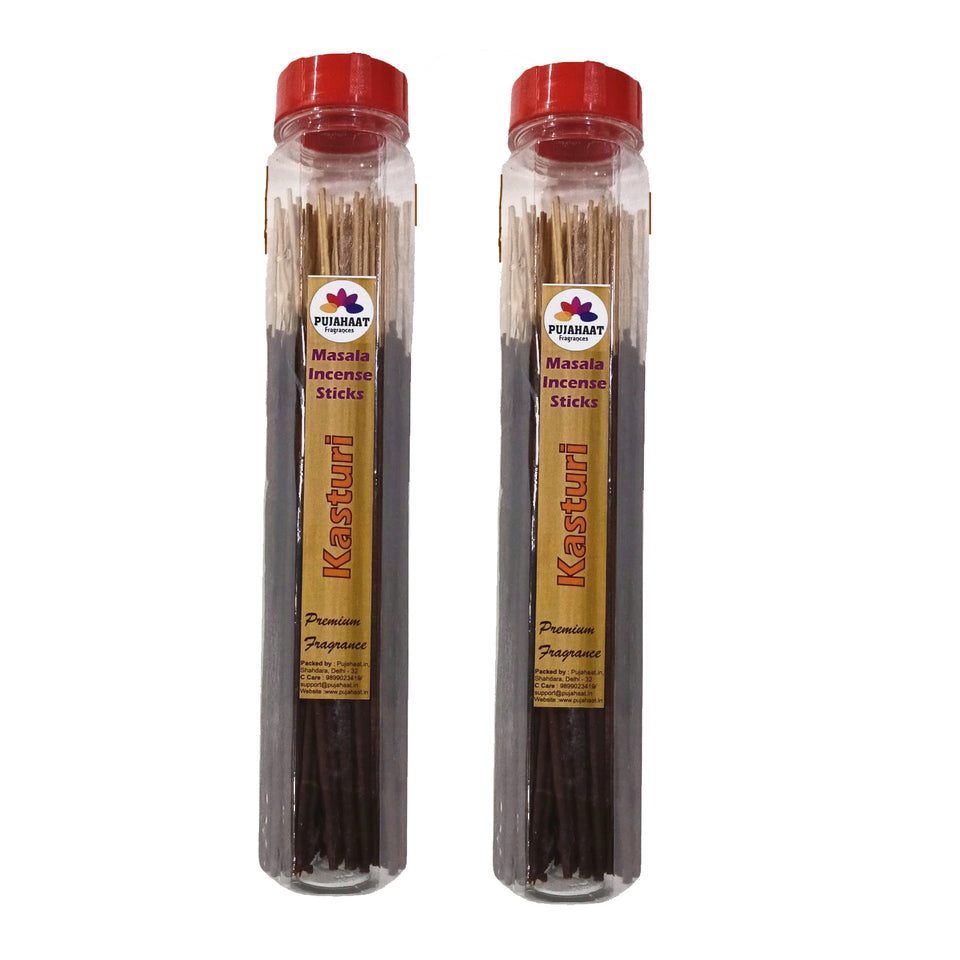 Pujahaat Premium Scented Incense Stick Masala Agarbatti | No Charcoal Incense Sticks, 100% Herbal Fragrance Agarbatti, 0% Sulphates - Kasturi Fragrance