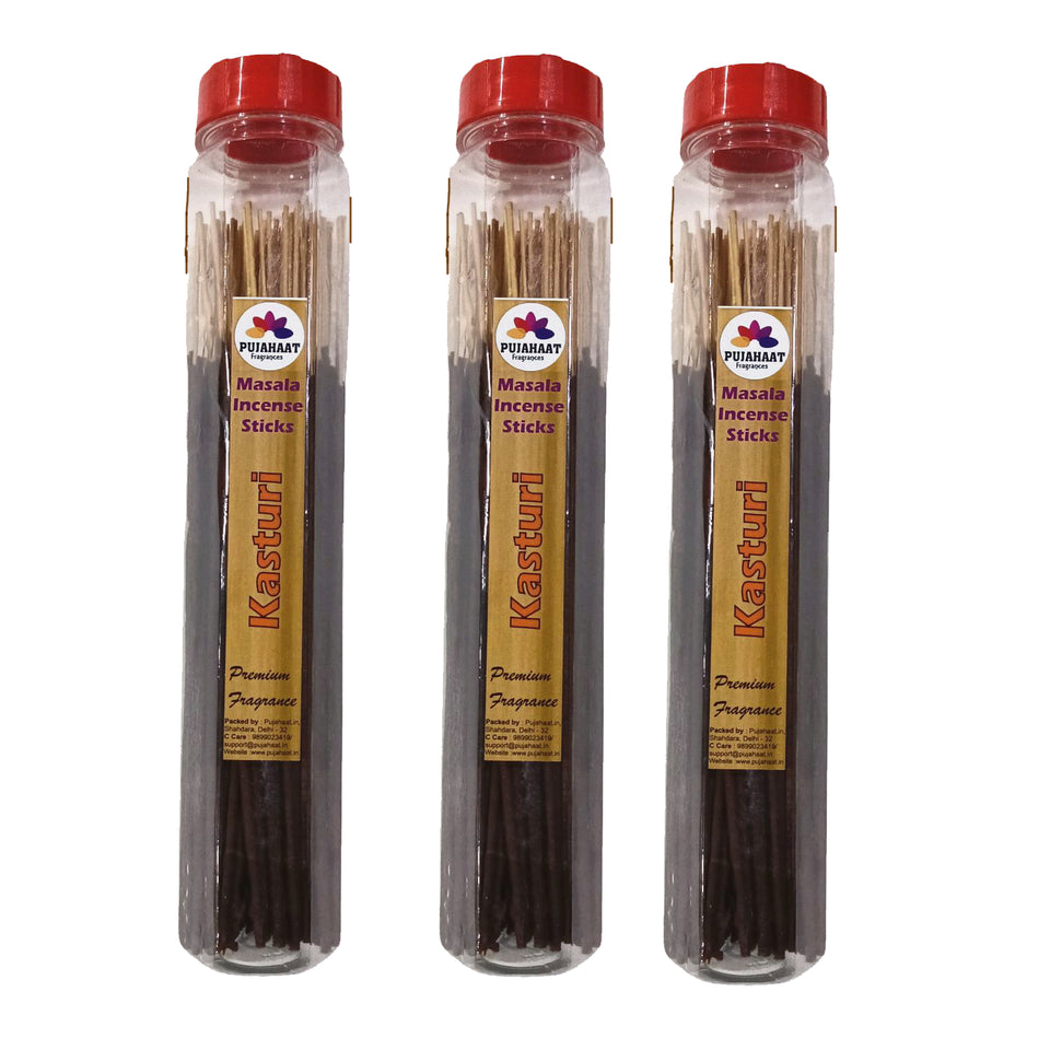 Pujahaat Premium Scented Incense Stick Masala Agarbatti | No Charcoal Incense Sticks, 100% Herbal Fragrance Agarbatti, 0% Sulphates - Kasturi Fragrance