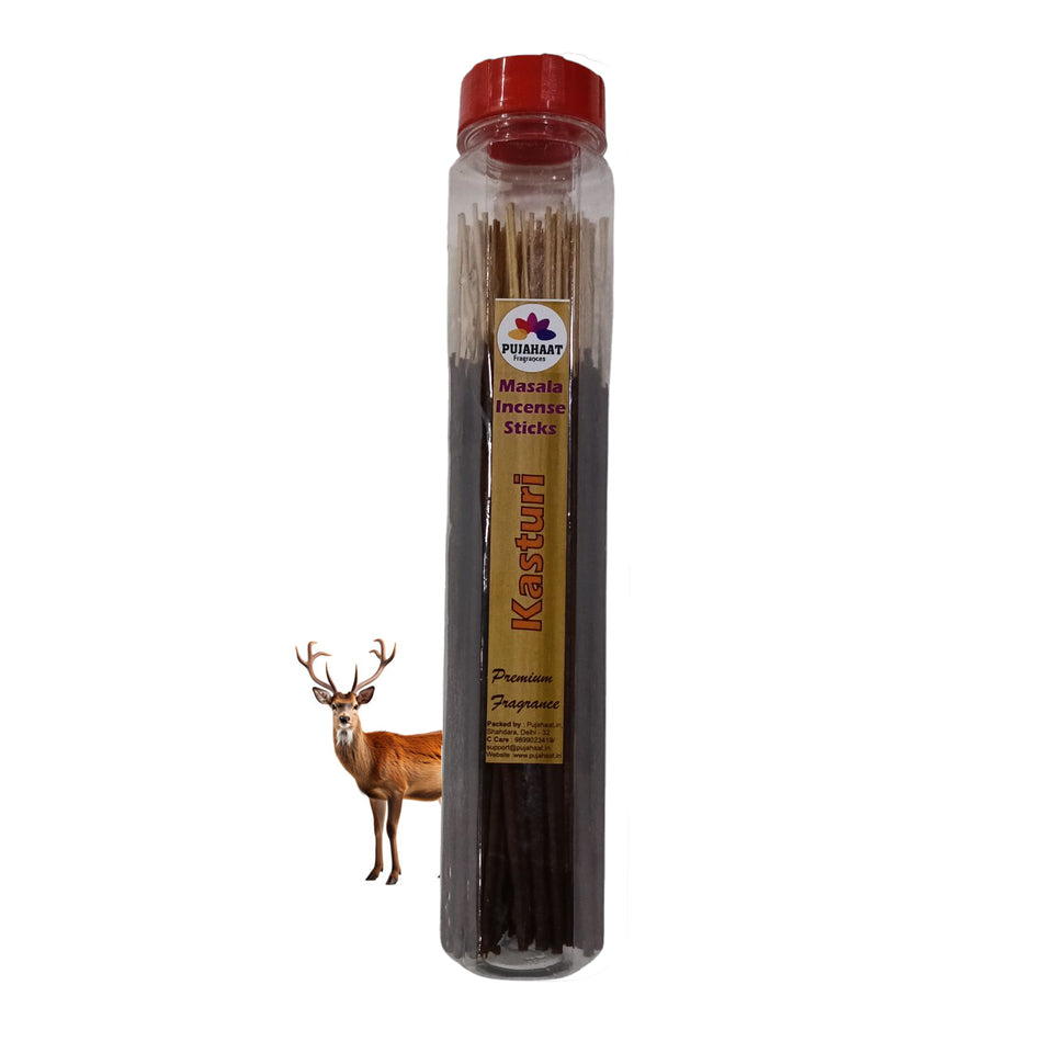 Pujahaat Premium Scented Incense Stick Masala Agarbatti | No Charcoal Incense Sticks, 100% Herbal Fragrance Agarbatti, 0% Sulphates - Kasturi Fragrance