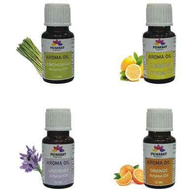 Pujahaat Lavender, Lemongrass, Orange, Lemon Aroma Oil for Aromatherapy oils, Oil for diffusers, Humidifier oils, Oil Burners, Spa and Air Purifier 10ml Each - Set of 4 (4 x 10 ml)