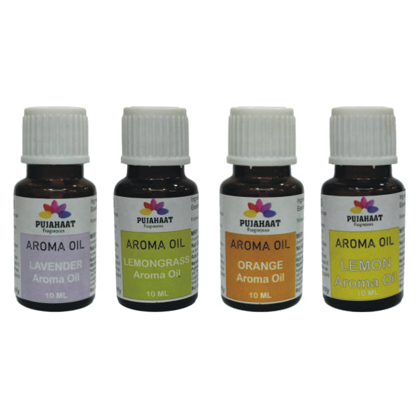 Pujahaat Lavender, Lemongrass, Orange, Lemon Aroma Oil for Aromatherapy oils, Oil for diffusers, Humidifier oils, Oil Burners, Spa and Air Purifier 10ml Each - Set of 4 (4 x 10 ml)