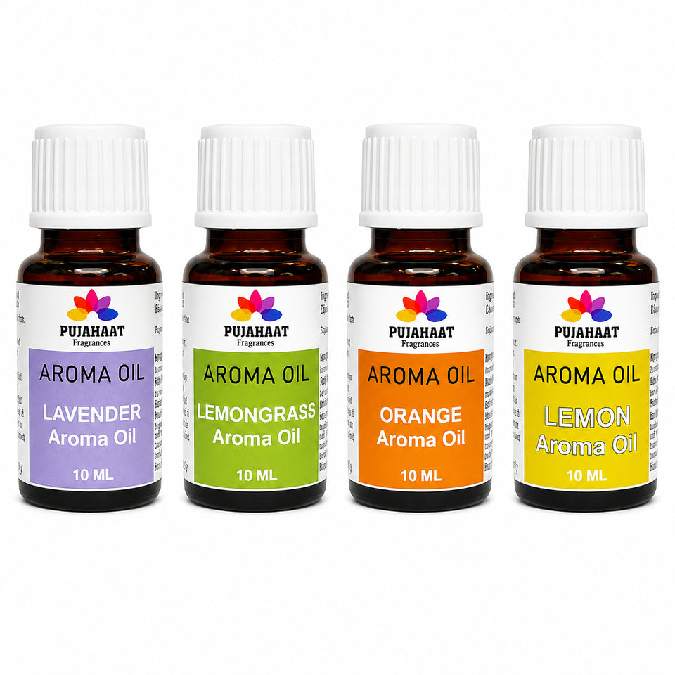 Pujahaat Lavender, Lemongrass, Orange, Lemon Aroma Oil for Aromatherapy oils, Oil for diffusers, Humidifier oils, Oil Burners, Spa and Air Purifier 10ml Each - Set of 4 (4 x 10 ml) AO7