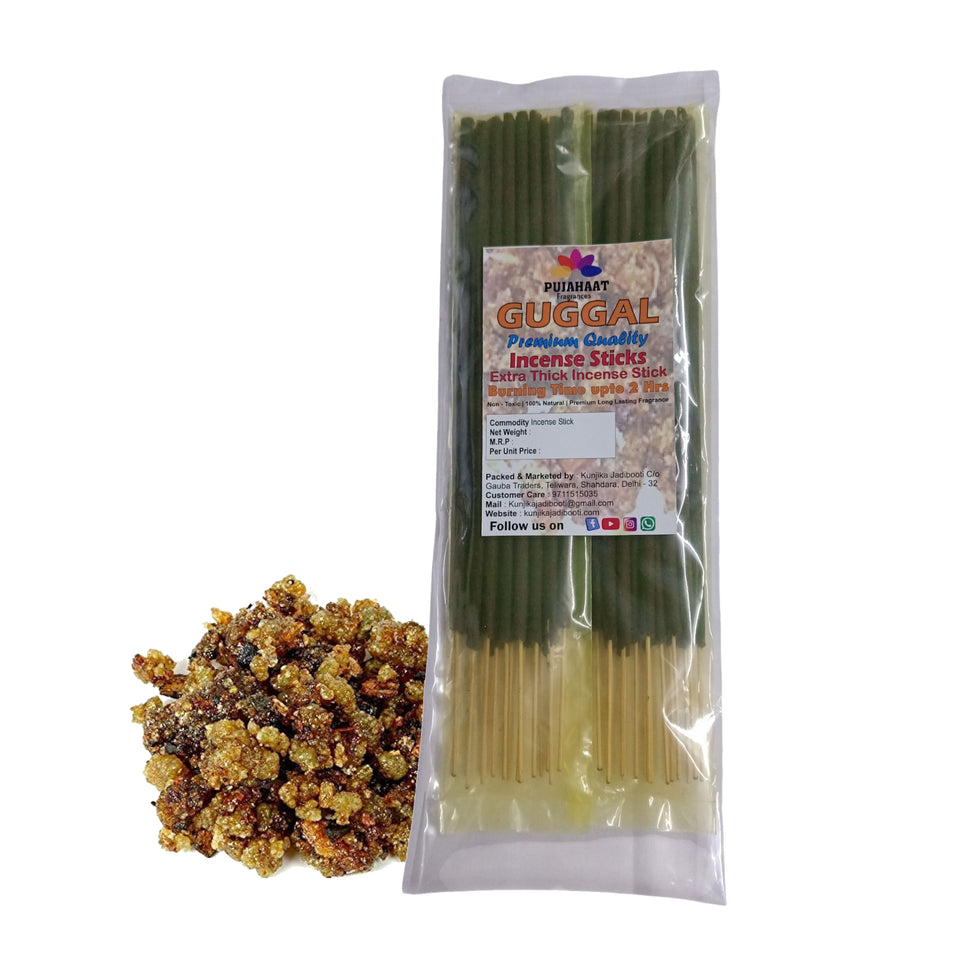 Pujahaat Premium Scented Incense Stick Agarbatti | No Charcoal Incense Sticks, 100 minutes burning time, 0% Sulphates Fragrance - Guggal Fragrance