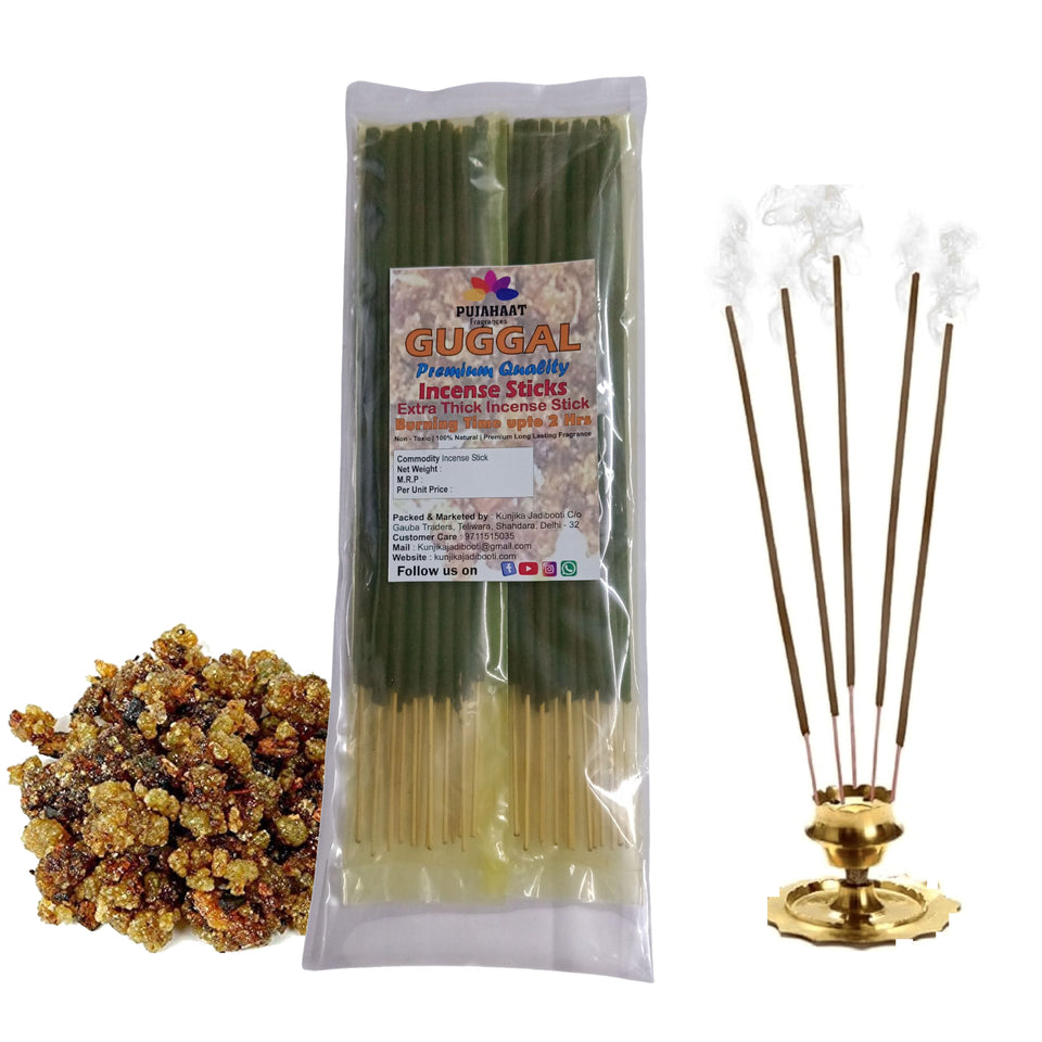 Pujahaat Premium Scented Incense Stick Agarbatti | No Charcoal Incense Sticks, 100 minutes burning time, 0% Sulphates Fragrance - Guggal Fragrance