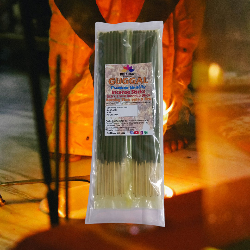 Pujahaat Premium Scented Incense Stick Agarbatti | No Charcoal Incense Sticks, 100 minutes burning time, 0% Sulphates Fragrance - Guggal Fragrance