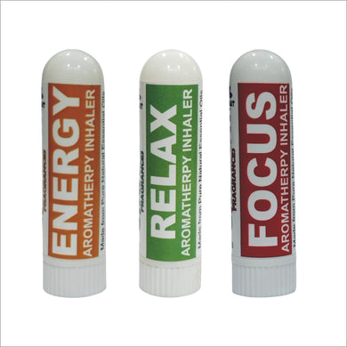 Pujahaat Natural Essential oil based Aromatherapy Nasal Inhaler Stick Relax, Energy, Focus Made with therapeutic grade essential oils- Set of 3