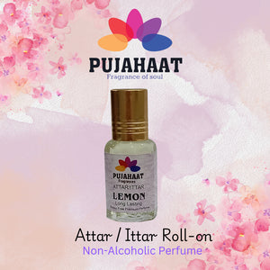 Pujahaat Premium Alcohol-Free Attar | Ittar 6ml, Long-Lasting Travel Size Roll-On, Best Citrus Attar Fragrance Oil - Lemon