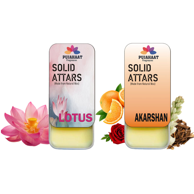 Pujahaat Lotus | Akarshan Combo Premium Fragrance | Solid Attar for Men & Women | Alcohol Free | Strong lasting fragrance - Lotus, Akarshan