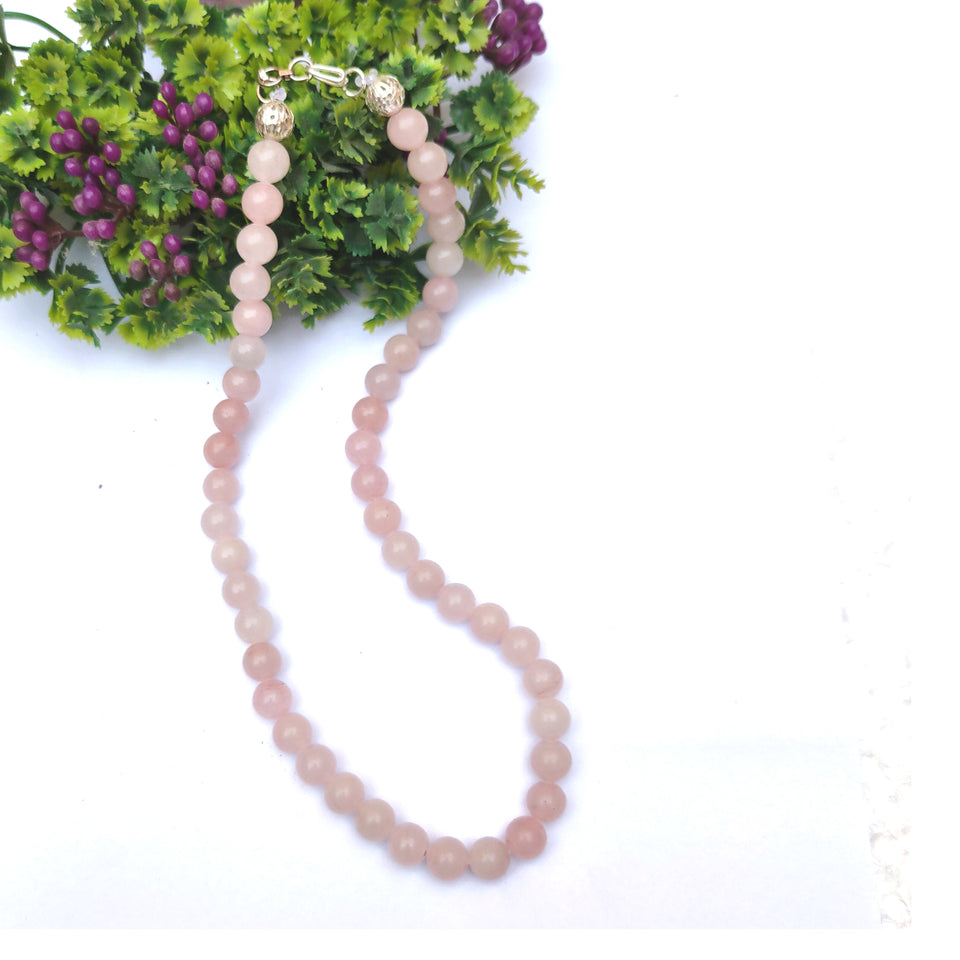 Rose Quartz Crystal Round Beads Necklace 15 Inches 8mm Beads Semi precious Mala