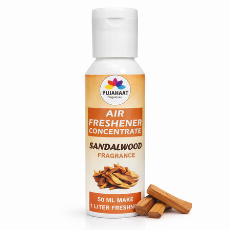Pujahaat Air Freshener Concentrate Set of 3 (50ml Each) Makes 1 Liter Each | Long Lasting Room Freshener Liquid | Fragrance Combo for Home, Office, Car | Alcohol-Free Premium Fragrance - Sandalwood
