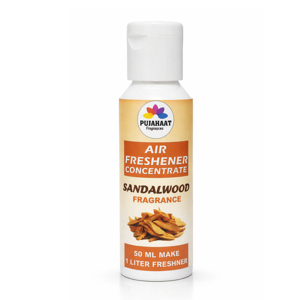 Pujahaat Air Freshener Concentrate Set of 3 (50ml Each) Makes 1 Liter Each | Long Lasting Room Freshener Liquid | Fragrance Combo for Home, Office, Car | Alcohol-Free Premium Fragrance - Sandalwood