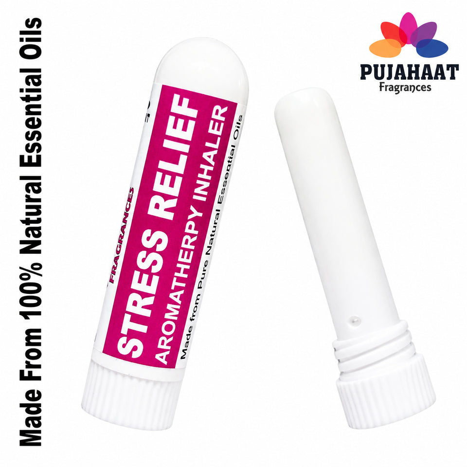 Pujahaat Natural Essential oil based Aromatherapy Nasal Inhaler Stick STRESS RELIEF, Made with 100% natural, therapeutic grade essential oils - Set of 2
