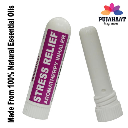 Pujahaat Natural Essential oil based Aromatherapy Nasal Inhaler Stick STRESS RELIEF, Made with 100% natural, therapeutic grade essential oils - Set of 2