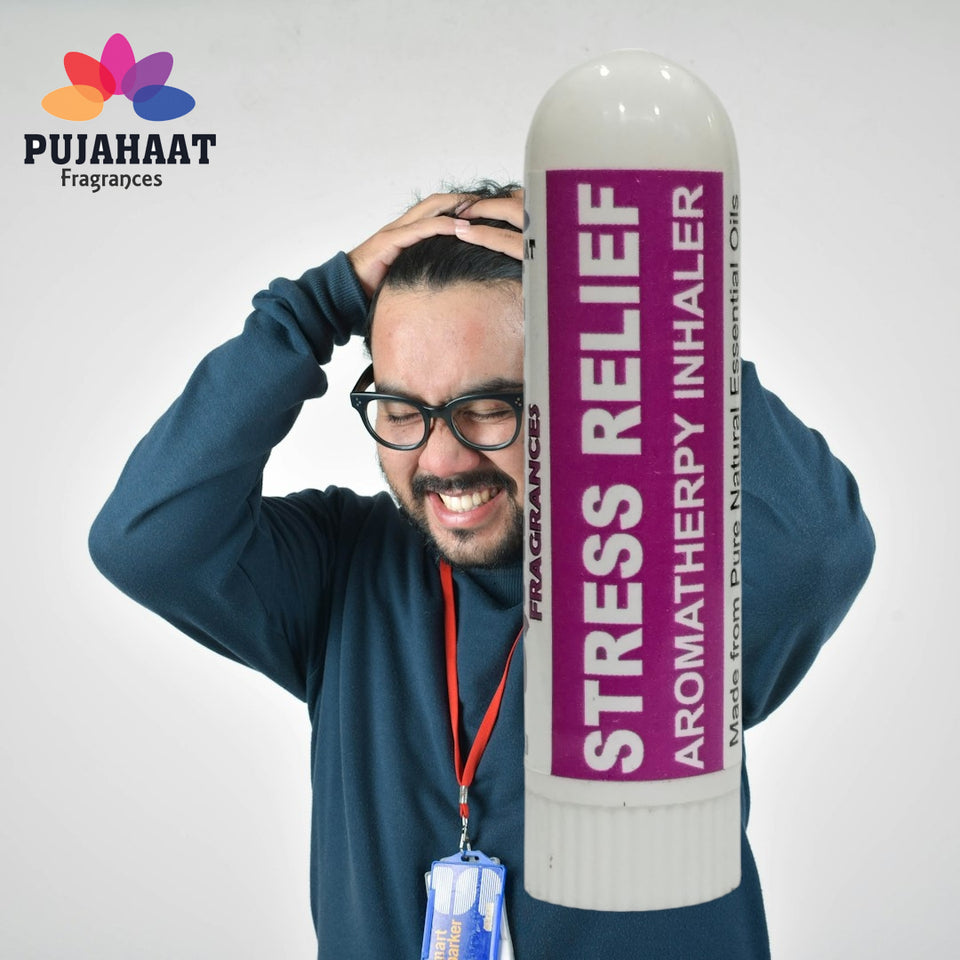 Pujahaat Natural Essential oil based Aromatherapy Nasal Inhaler Stick STRESS RELIEF, Made with 100% natural, therapeutic grade essential oils - Set of 2