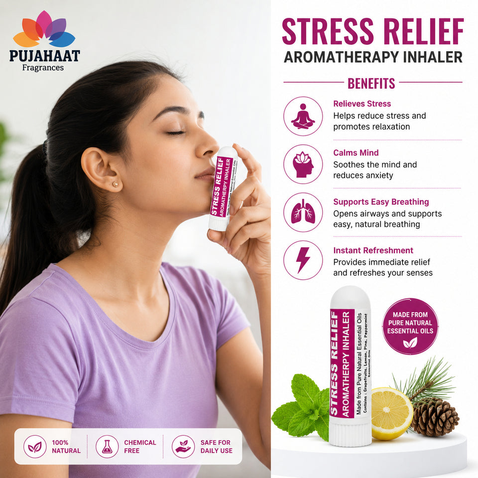 Pujahaat Natural Essential oil based Aromatherapy Nasal Inhaler Stick STRESS RELIEF, Made with 100% natural, therapeutic grade essential oils - Set of 2