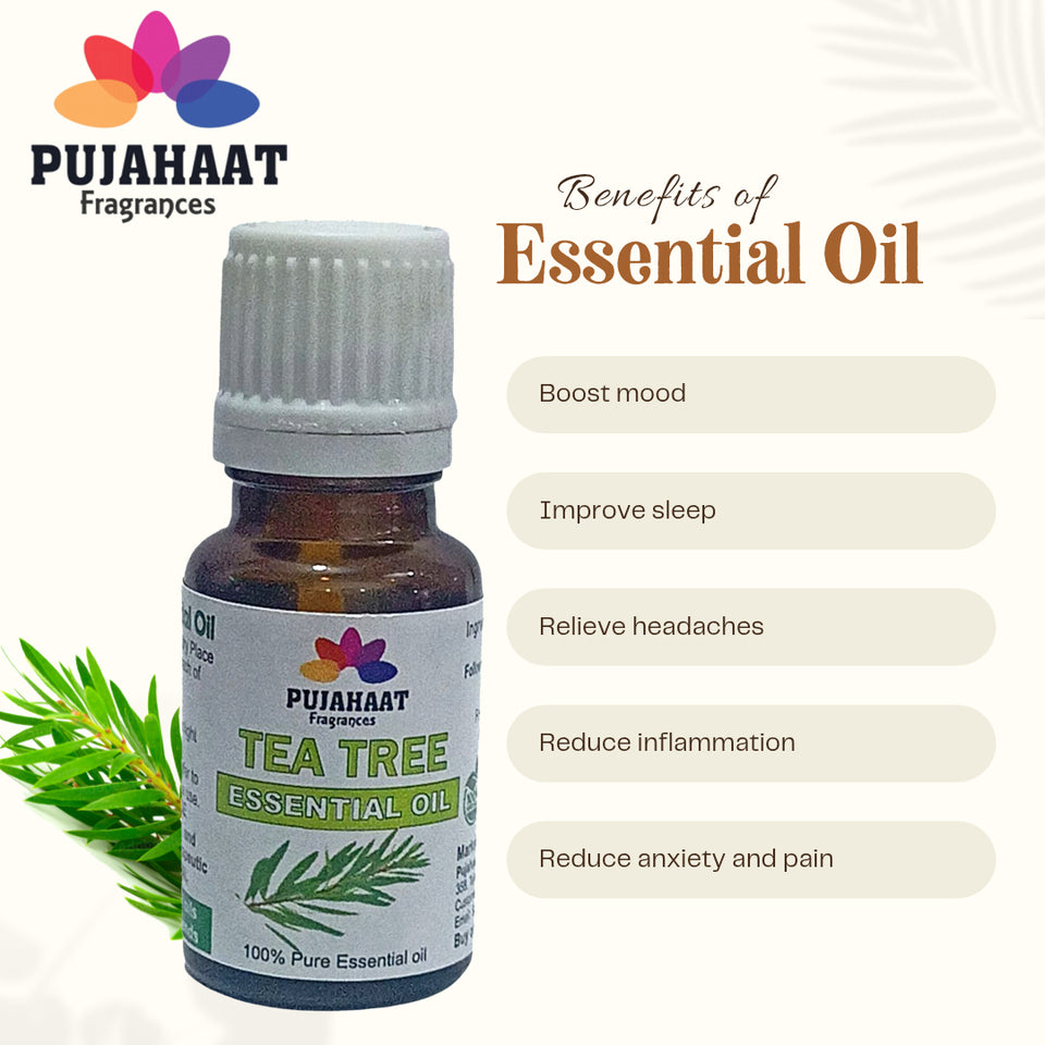 Pujahaat Tea Tree Essential Oil For Hair, Face, Acne Care, Dandruff, Antibacterial & Skin Healing- 100% Pure, Natural and Undiluted - 15 ml