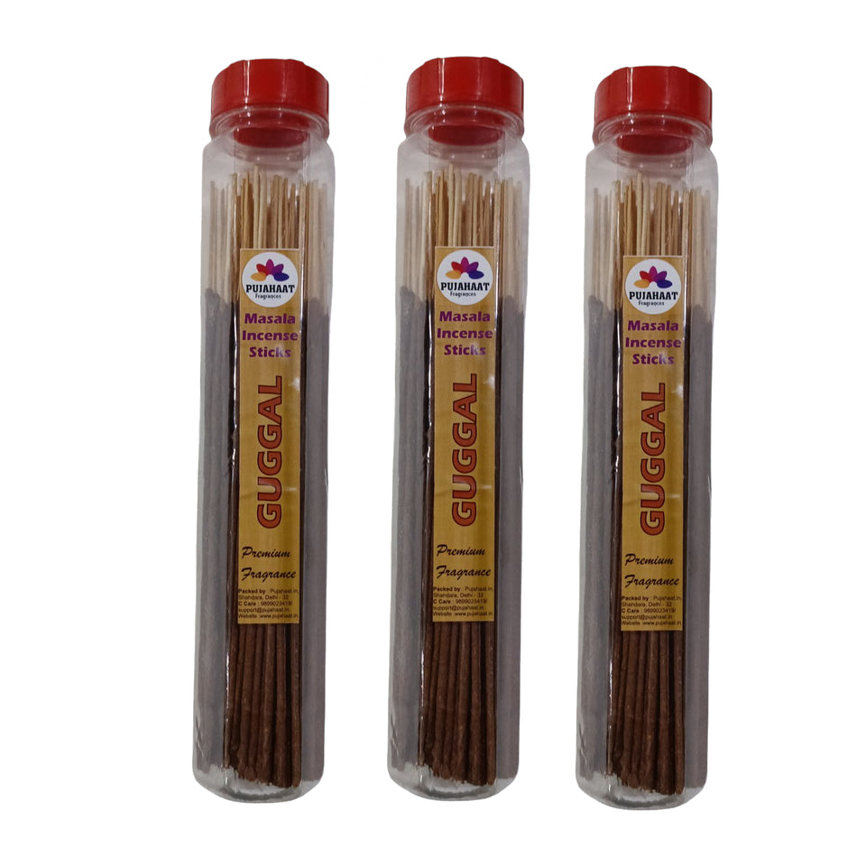 Pujahaat Premium Scented Incense Stick Masala Agarbatti | No Charcoal Incense Sticks, 100% Herbal Fragrance Agarbatti, 0% Sulphates - Guggal Fragrance