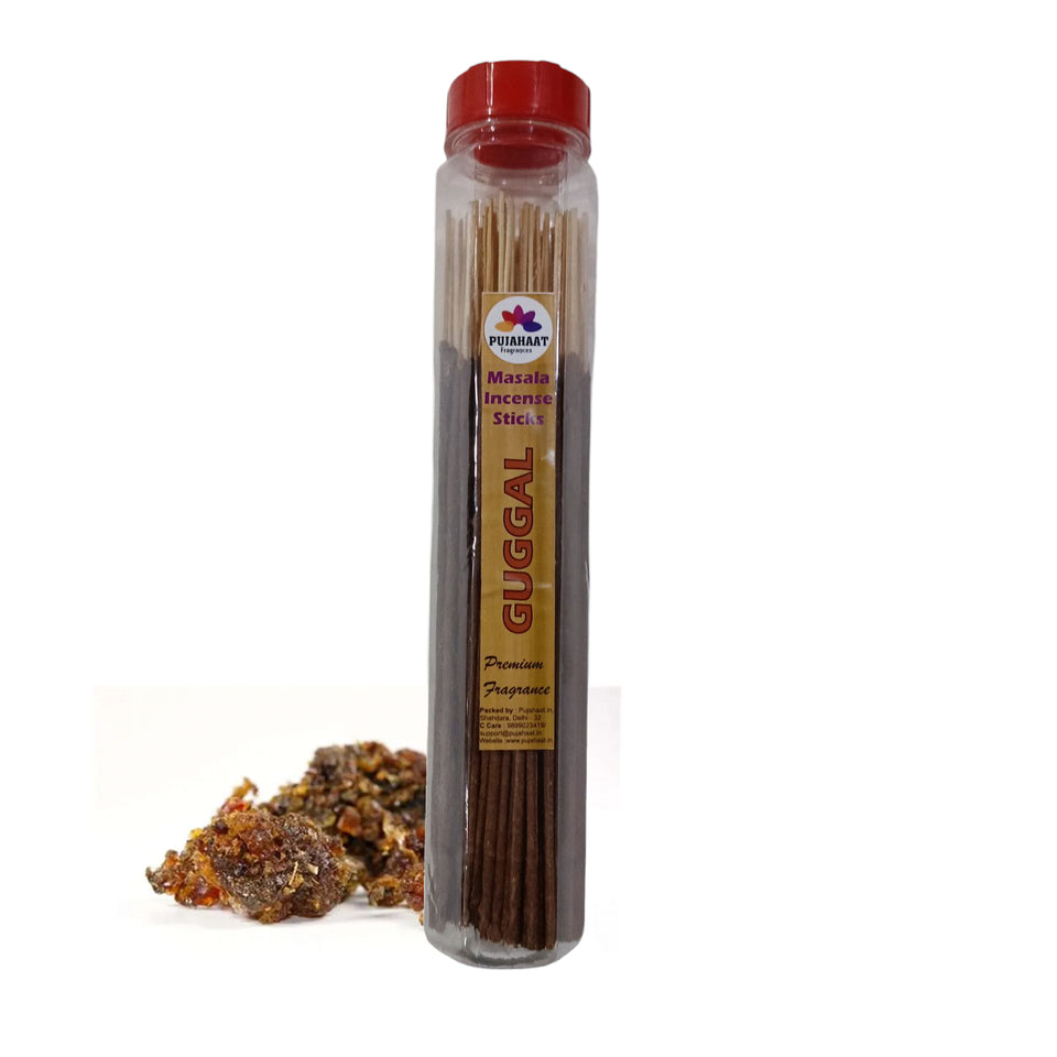 Pujahaat Premium Scented Incense Stick Masala Agarbatti | No Charcoal Incense Sticks, 100% Herbal Fragrance Agarbatti, 0% Sulphates - Guggal Fragrance