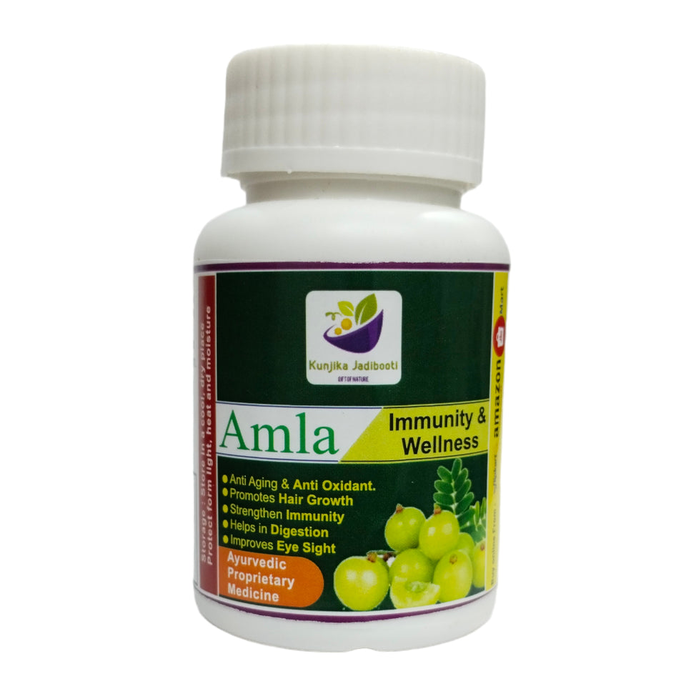 Kunjika Jadibooti Amla (Indian Gooseberry) Capsules 500mg | 100% Pure Herbs Used, Rich In Vitamin C | Protects Against Free Radicals | Rich In Antioxidants | Improves Digestion | Enhances Vision | 30 Capsules